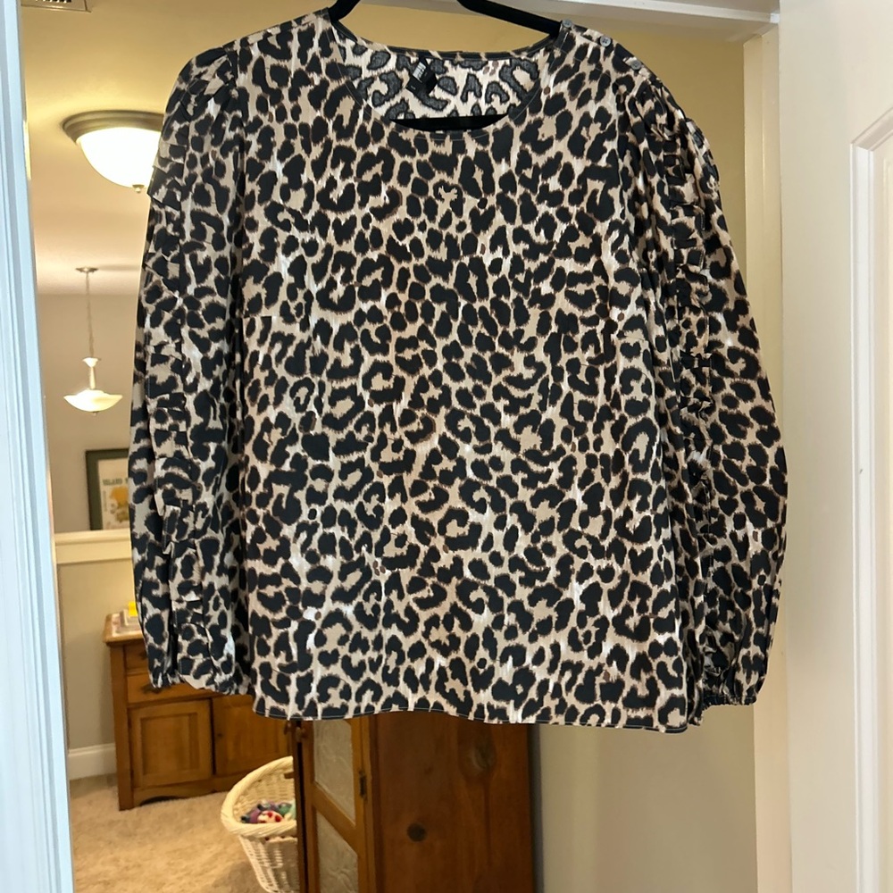 J. Crew Leopard Print Blouse - Black and Tan